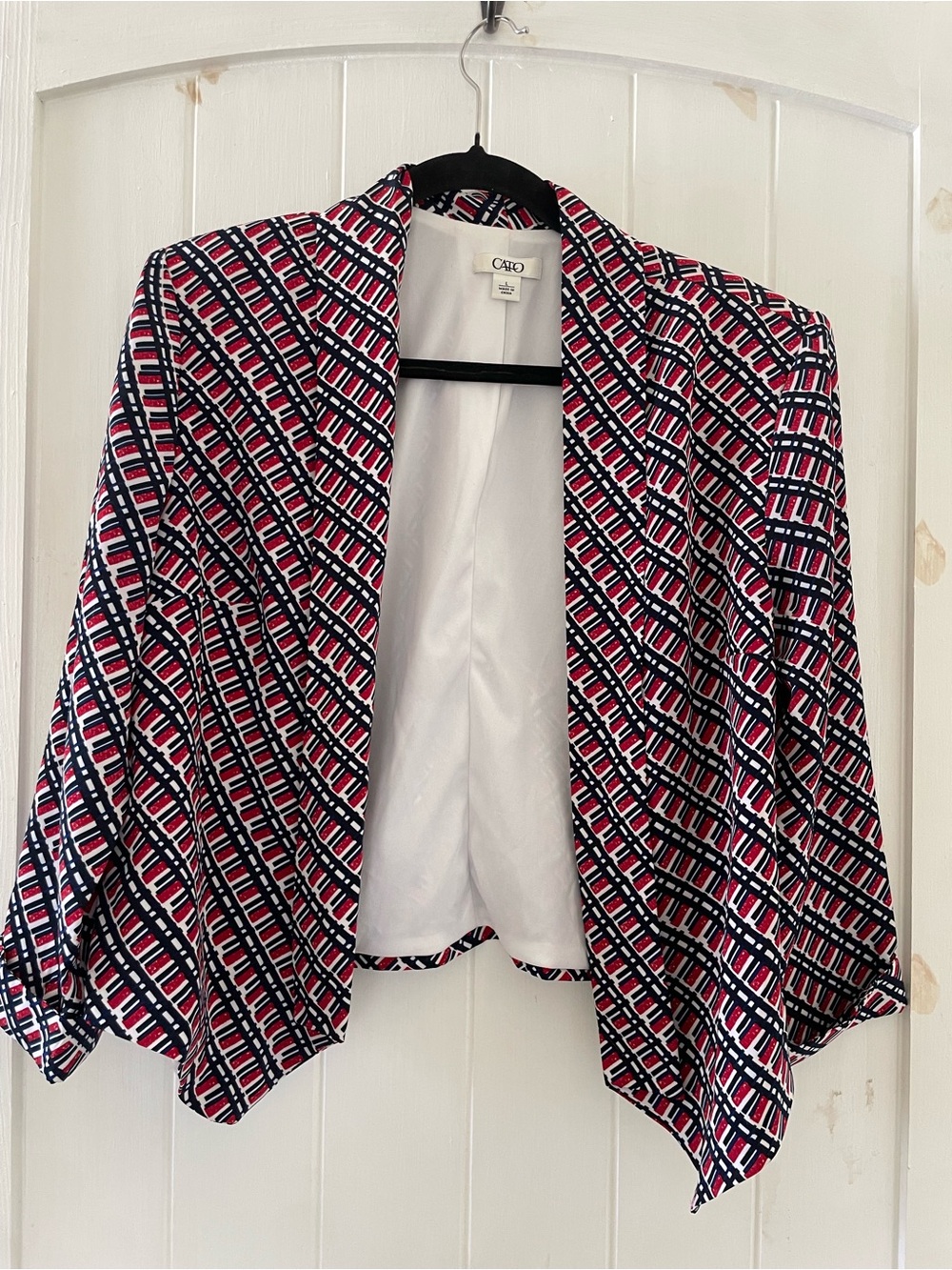 Cato Colorful Fun Women’s Open Front Jacket Blazer size L  Lined Red Blue White
